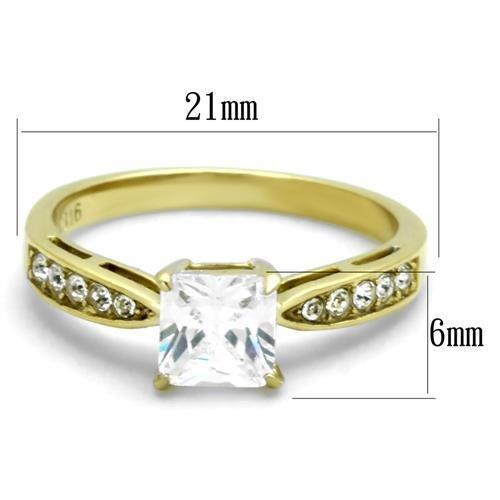 TK1873 - IP Gold(Ion Plating) Stainless Steel Ring with AAA Grade CZ  in Clear-1