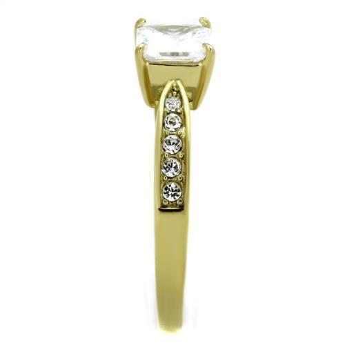 TK1873 - IP Gold(Ion Plating) Stainless Steel Ring with AAA Grade CZ  in Clear-3