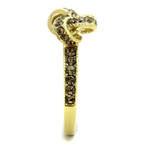 TK1874 - IP Gold(Ion Plating) Stainless Steel Ring with Top Grade Crystal  in Smoked Quartz-3