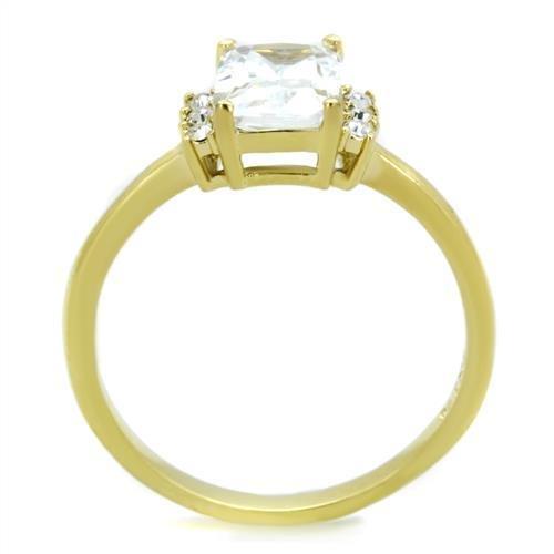 TK1876 - IP Gold(Ion Plating) Stainless Steel Ring with AAA Grade CZ  in Clear-2