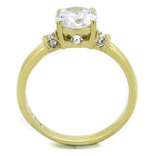 TK1877 - IP Gold(Ion Plating) Stainless Steel Ring with AAA Grade CZ  in Clear-2