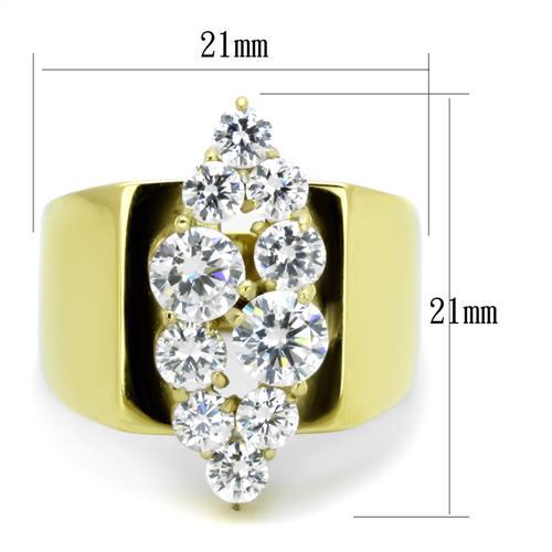 TK1879 - IP Gold(Ion Plating) Stainless Steel Ring with AAA Grade CZ  in Clear-1