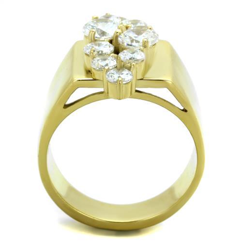 TK1879 - IP Gold(Ion Plating) Stainless Steel Ring with AAA Grade CZ  in Clear-2