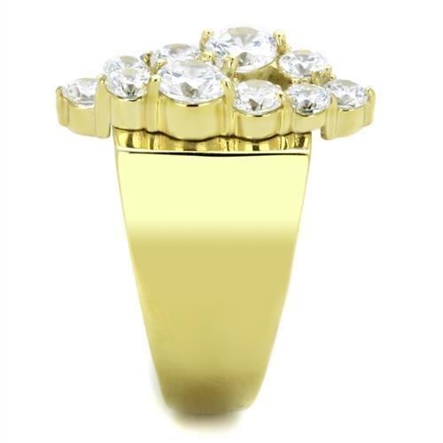 TK1879 - IP Gold(Ion Plating) Stainless Steel Ring with AAA Grade CZ  in Clear-3