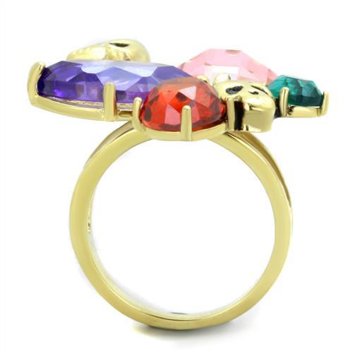 TK1888 - IP Gold(Ion Plating) Stainless Steel Ring with AAA Grade CZ  in Multi Color-2