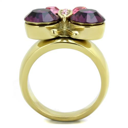 TK1889 - IP Gold(Ion Plating) Stainless Steel Ring with Top Grade Crystal  in Amethyst-2