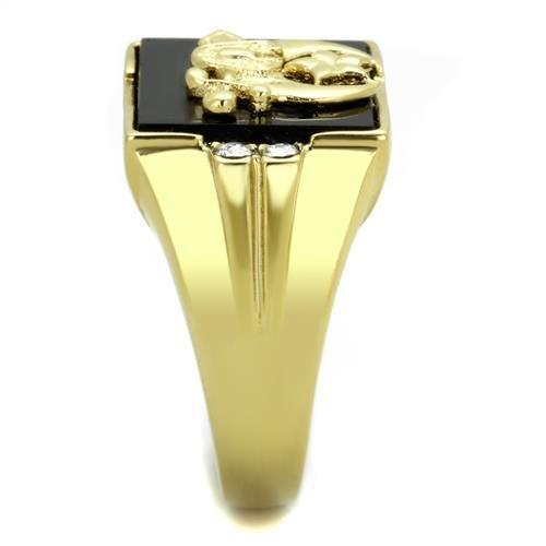 TK1890 - IP Gold(Ion Plating) Stainless Steel Ring with Synthetic Onyx in Jet-3