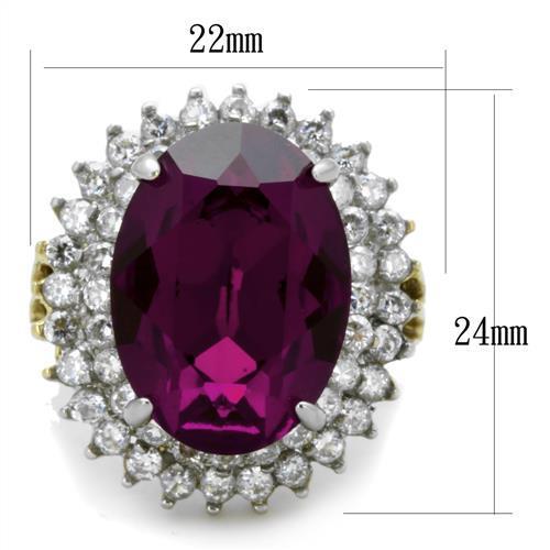 TK1892 - Two-Tone IP Gold (Ion Plating) Stainless Steel Ring with Top Grade Crystal  in Amethyst-1