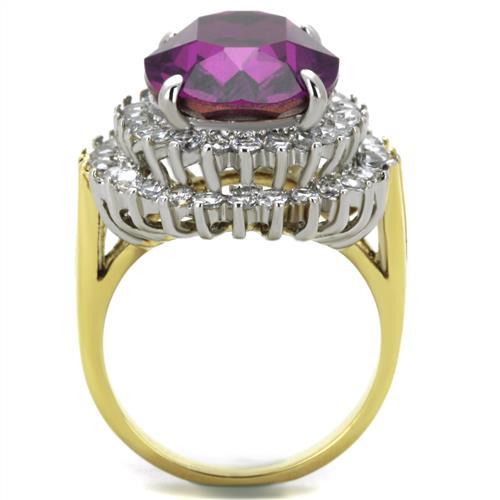 TK1892 - Two-Tone IP Gold (Ion Plating) Stainless Steel Ring with Top Grade Crystal  in Amethyst-2
