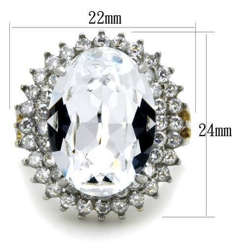 TK1894 - Two-Tone IP Gold (Ion Plating) Stainless Steel Ring with Top Grade Crystal  in Clear-1