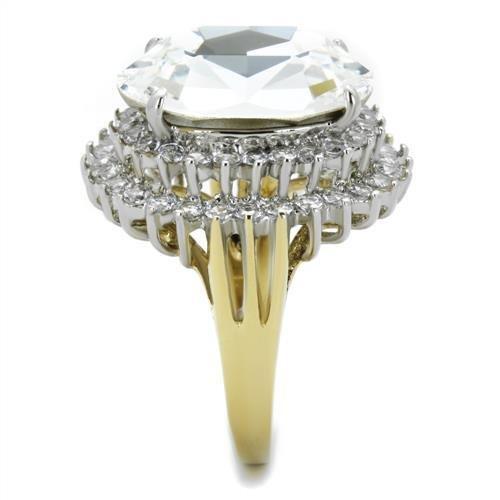 TK1894 - Two-Tone IP Gold (Ion Plating) Stainless Steel Ring with Top Grade Crystal  in Clear-3