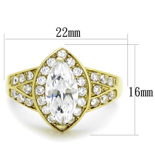TK1896 - IP Gold(Ion Plating) Stainless Steel Ring with AAA Grade CZ  in Clear-1