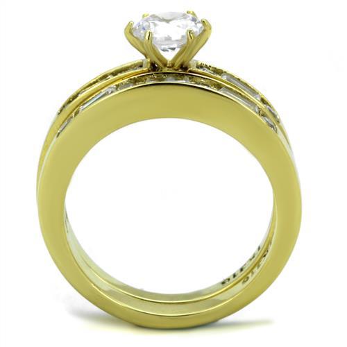 TK1897 - IP Gold(Ion Plating) Stainless Steel Ring with AAA Grade CZ  in Clear-2