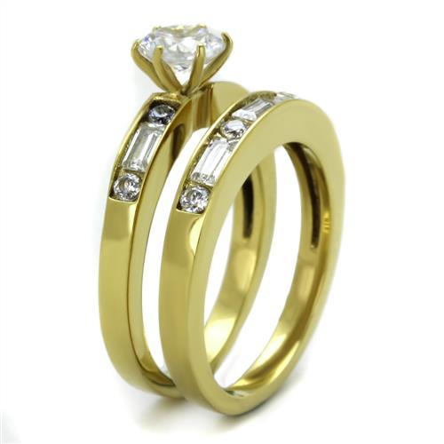 TK1897 - IP Gold(Ion Plating) Stainless Steel Ring with AAA Grade CZ  in Clear-3