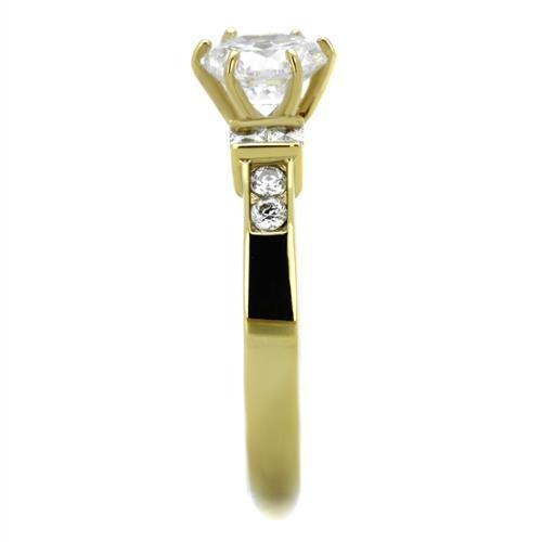 TK1898 - IP Gold(Ion Plating) Stainless Steel Ring with AAA Grade CZ  in Clear-3