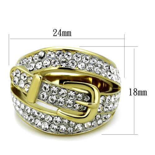 TK1906 - Two-Tone IP Gold (Ion Plating) Stainless Steel Ring with Top Grade Crystal  in Clear-1