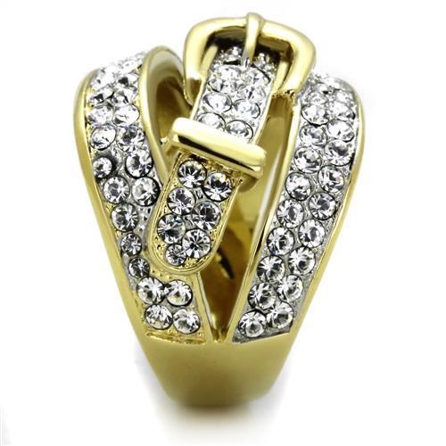 TK1906 - Two-Tone IP Gold (Ion Plating) Stainless Steel Ring with Top Grade Crystal  in Clear-3