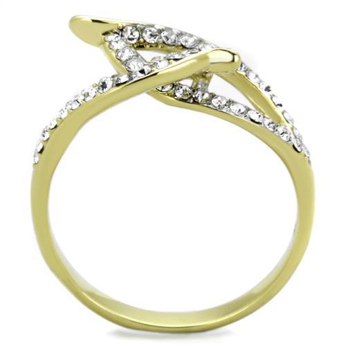 TK1907 - Two-Tone IP Gold (Ion Plating) Stainless Steel Ring with Top Grade Crystal  in Clear-2