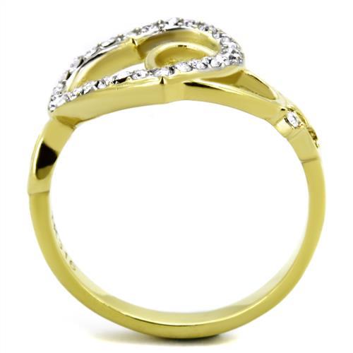 TK1908 - Two-Tone IP Gold (Ion Plating) Stainless Steel Ring with Top Grade Crystal  in Clear-2