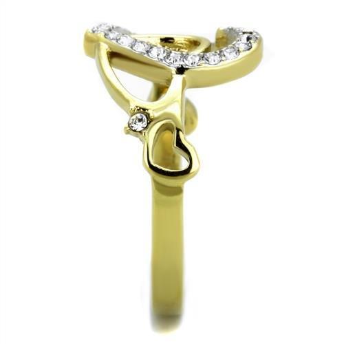 TK1908 - Two-Tone IP Gold (Ion Plating) Stainless Steel Ring with Top Grade Crystal  in Clear-3