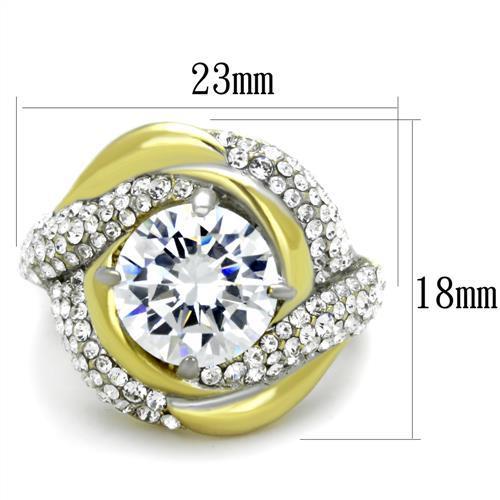 TK1910 - Two-Tone IP Gold (Ion Plating) Stainless Steel Ring with AAA Grade CZ  in Clear-1
