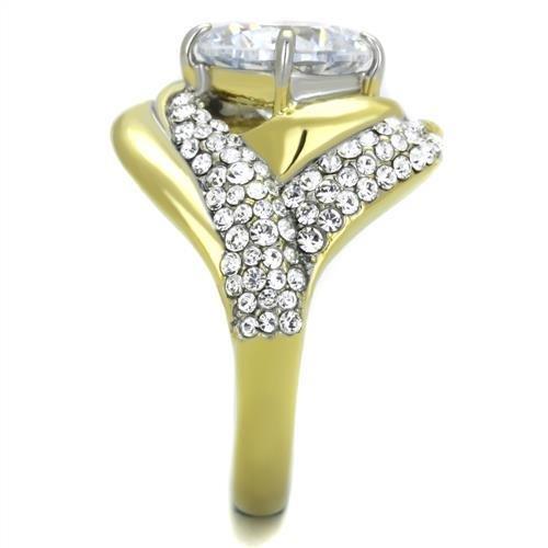TK1910 - Two-Tone IP Gold (Ion Plating) Stainless Steel Ring with AAA Grade CZ  in Clear-3