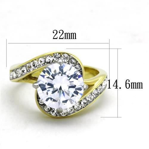 TK1911 - Two-Tone IP Gold (Ion Plating) Stainless Steel Ring with AAA Grade CZ  in Clear-1