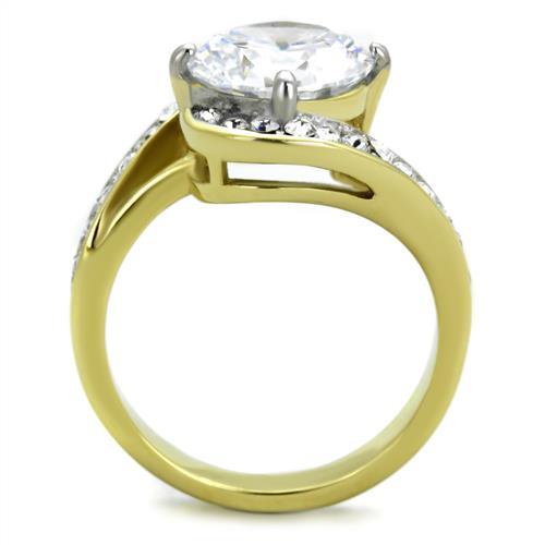 TK1911 - Two-Tone IP Gold (Ion Plating) Stainless Steel Ring with AAA Grade CZ  in Clear-2