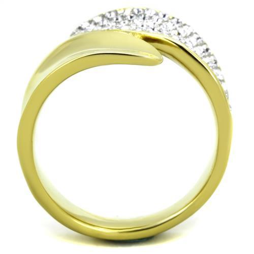 TK1912 - Two-Tone IP Gold (Ion Plating) Stainless Steel Ring with Top Grade Crystal  in Clear-2