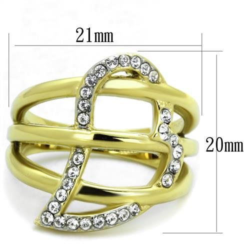 TK1913 - Two-Tone IP Gold (Ion Plating) Stainless Steel Ring with Top Grade Crystal  in Clear-1