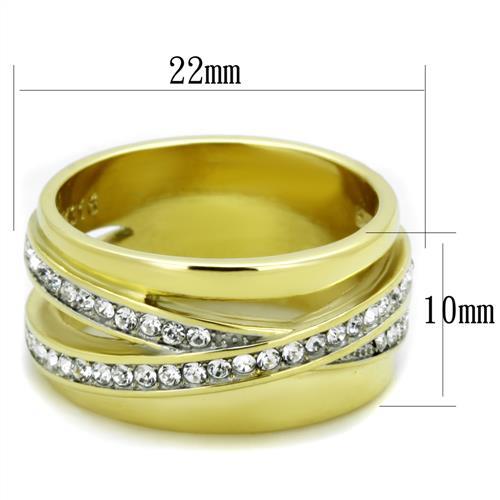 TK1914 - Two-Tone IP Gold (Ion Plating) Stainless Steel Ring with Top Grade Crystal  in Clear-1
