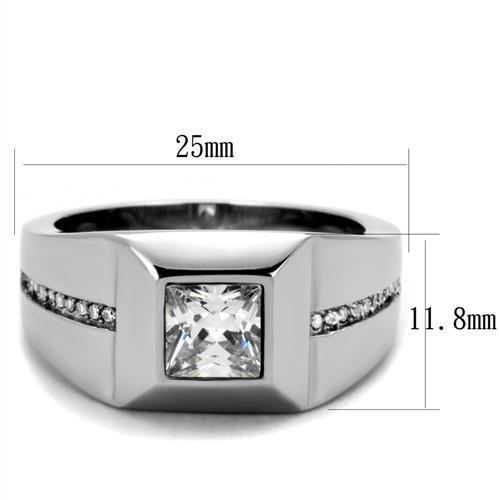 TK1916 - High polished (no plating) Stainless Steel Ring with AAA Grade CZ  in Clear-1