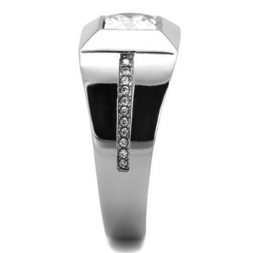 TK1916 - High polished (no plating) Stainless Steel Ring with AAA Grade CZ  in Clear-3