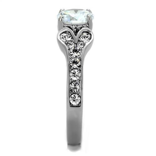 TK1918 - High polished (no plating) Stainless Steel Ring with AAA Grade CZ  in Clear-3