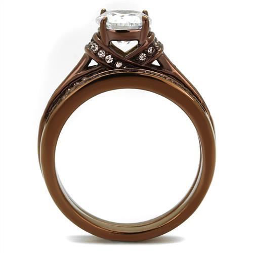 TK1919LC - IP Coffee light Stainless Steel Ring with AAA Grade CZ  in Clear-2