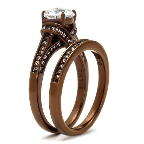TK1919LC - IP Coffee light Stainless Steel Ring with AAA Grade CZ  in Clear-3