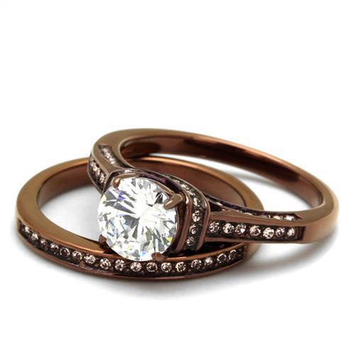 TK1919LC - IP Coffee light Stainless Steel Ring with AAA Grade CZ  in Clear-4