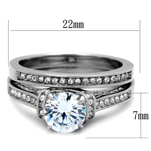 TK1919 - High polished (no plating) Stainless Steel Ring with AAA Grade CZ  in Clear-1