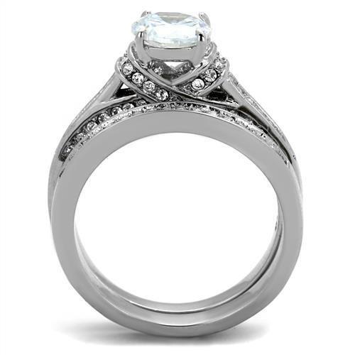 TK1919 - High polished (no plating) Stainless Steel Ring with AAA Grade CZ  in Clear-2