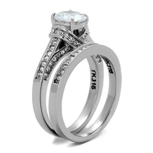 TK1919 - High polished (no plating) Stainless Steel Ring with AAA Grade CZ  in Clear-3