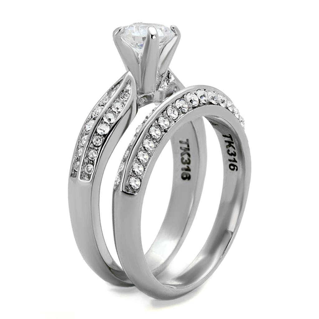TK1920 - High polished (no plating) Stainless Steel Ring with AAA Grade CZ  in Clear-3