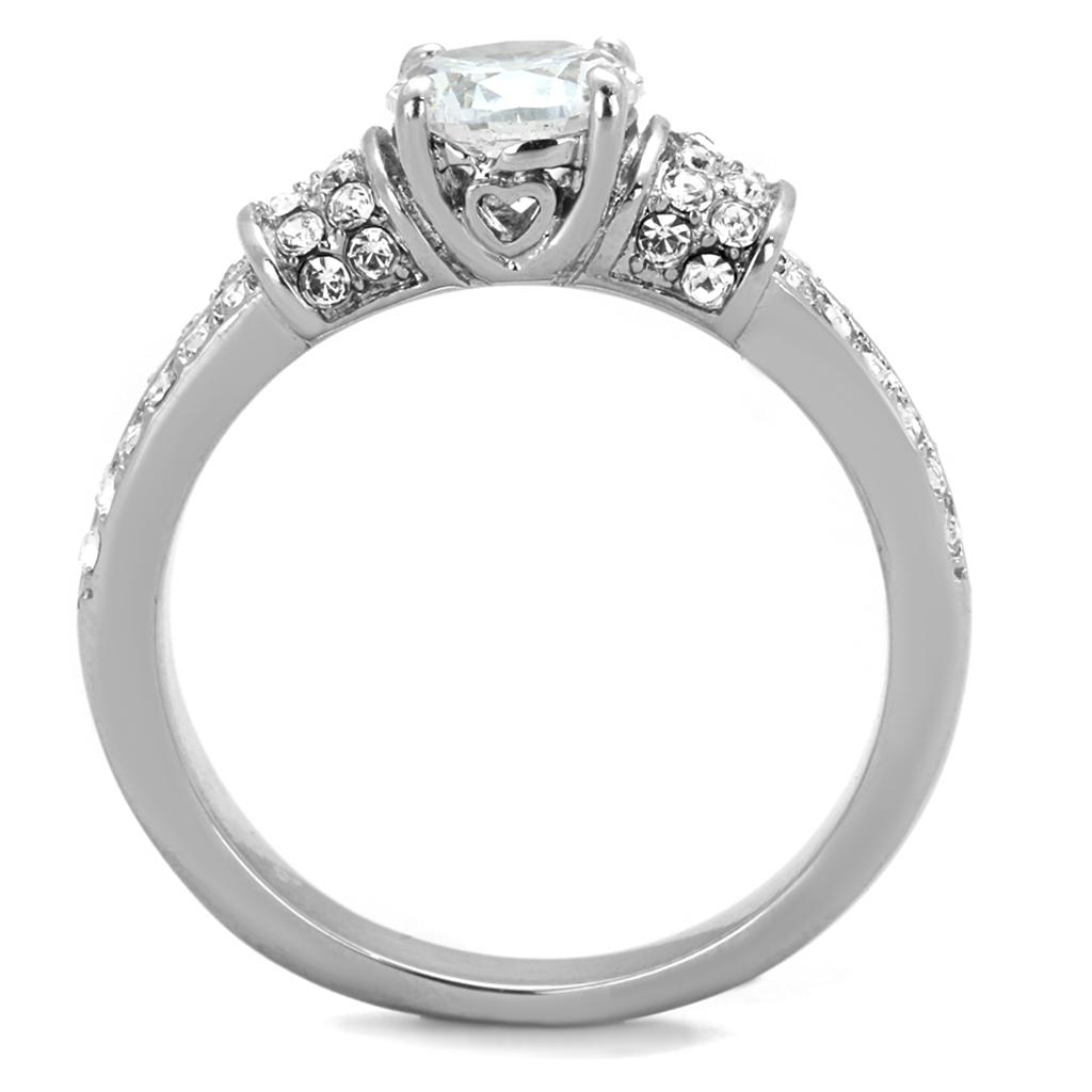 TK1921 - High polished (no plating) Stainless Steel Ring with AAA Grade CZ  in Clear-2
