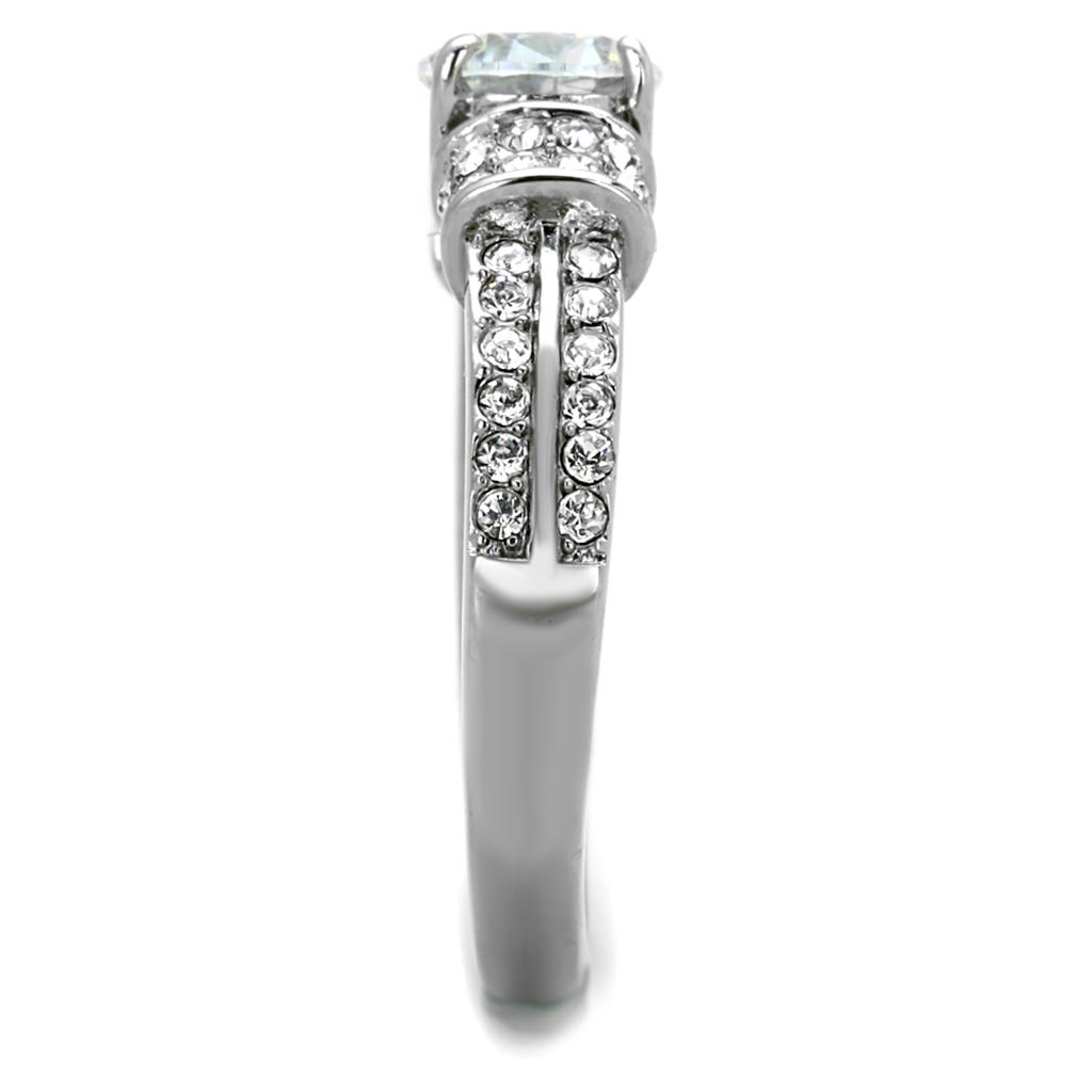 TK1921 - High polished (no plating) Stainless Steel Ring with AAA Grade CZ  in Clear-3