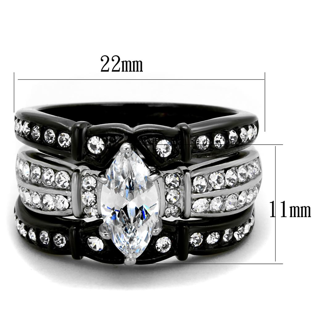 TK1922 - Two-Tone IP Black Stainless Steel Ring with AAA Grade CZ  in Clear-1