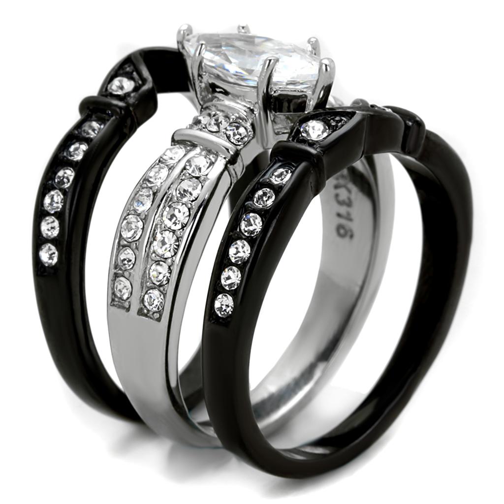 TK1922 - Two-Tone IP Black Stainless Steel Ring with AAA Grade CZ  in Clear-3