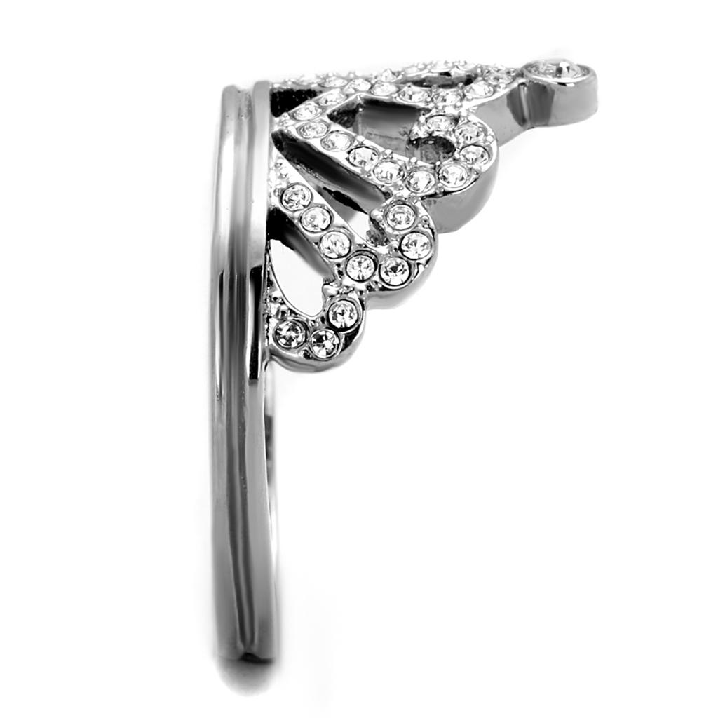 TK1923 - High polished (no plating) Stainless Steel Ring with Top Grade Crystal  in Clear-3