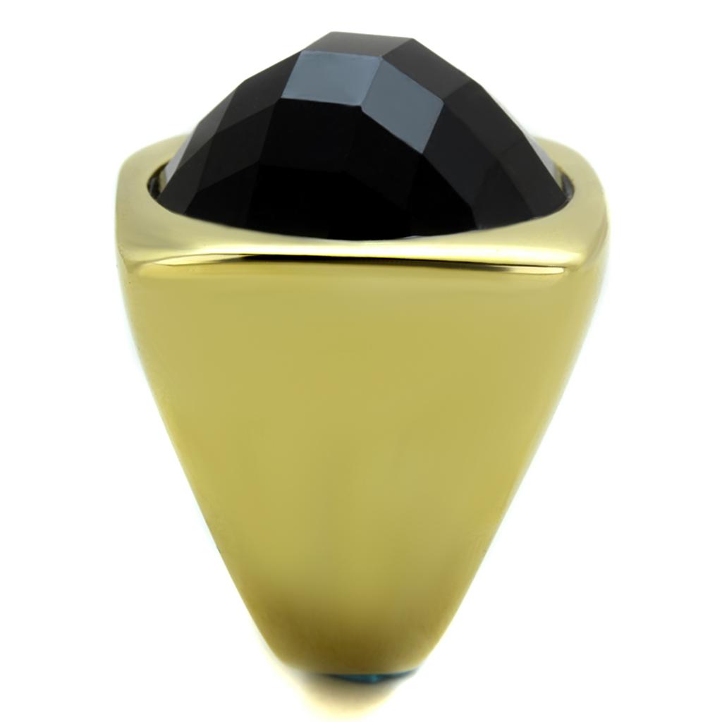 TK1925 - IP Gold(Ion Plating) Stainless Steel Ring with Synthetic Synthetic Stone in Jet-3