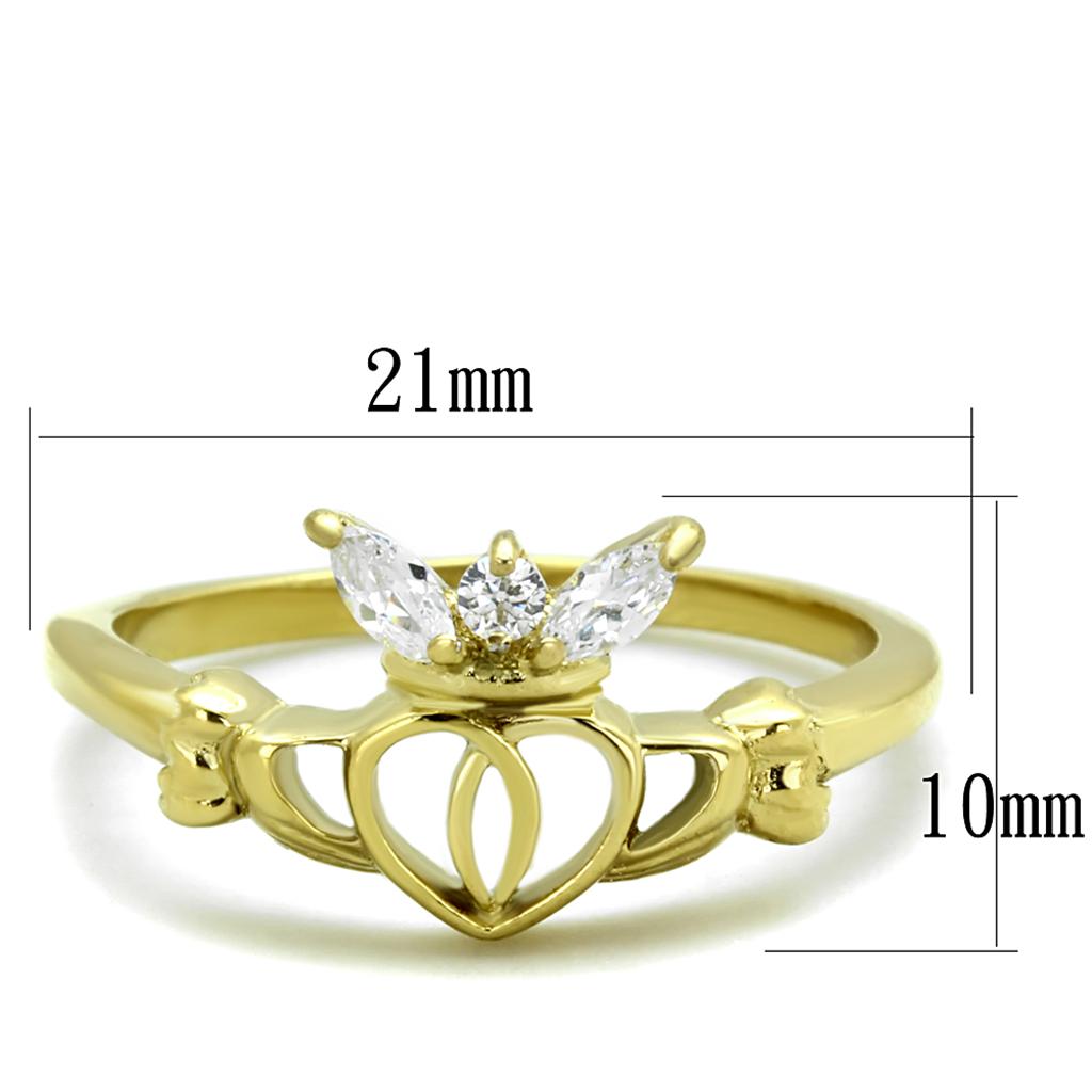 TK1926 - IP Gold(Ion Plating) Stainless Steel Ring with AAA Grade CZ  in Clear-1