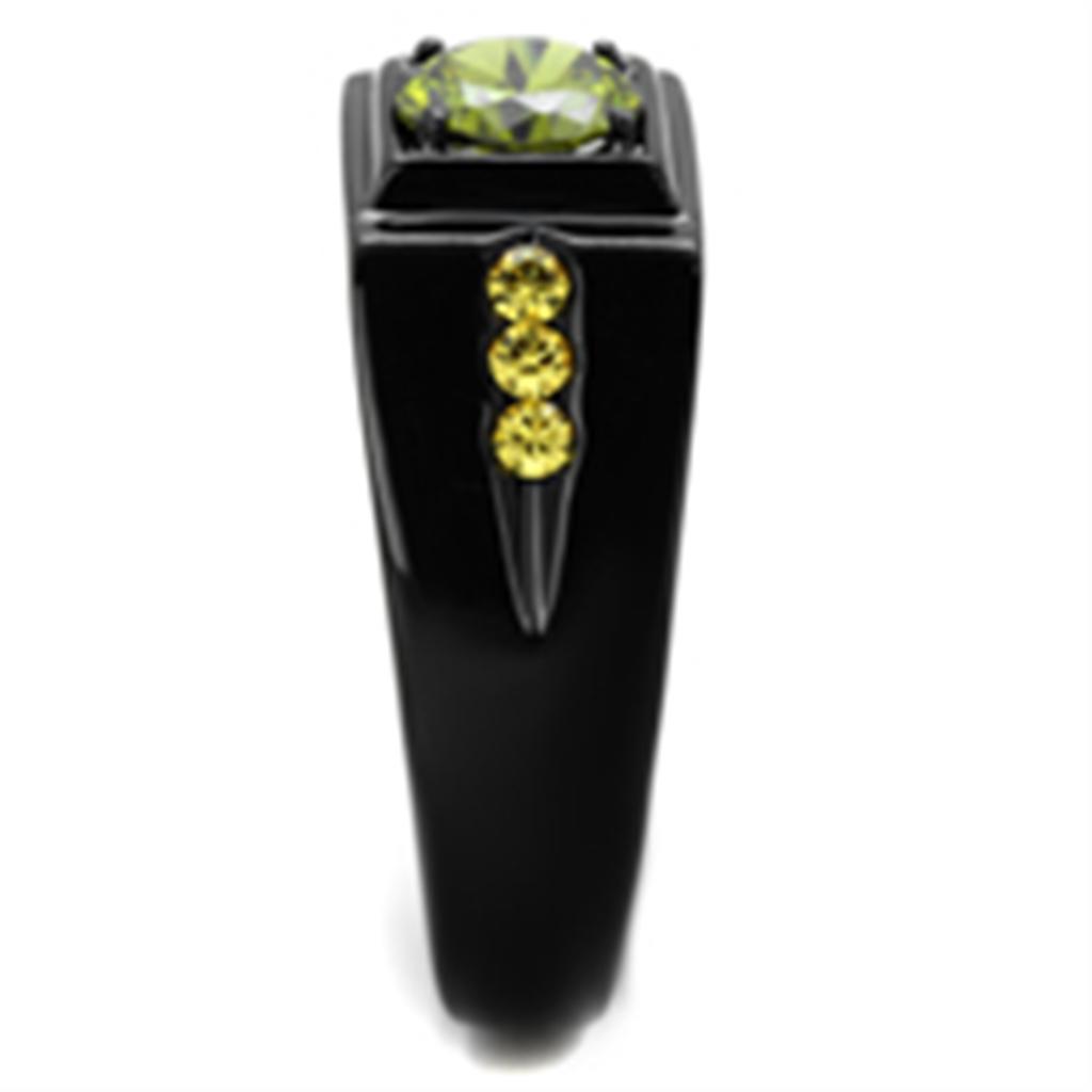 TK1928 - IP Black(Ion Plating) Stainless Steel Ring with AAA Grade CZ  in Olivine color-3