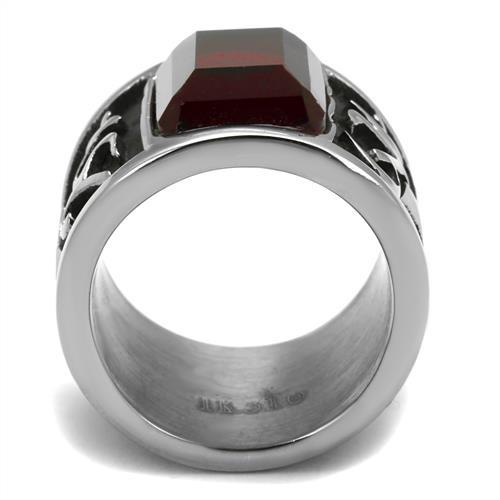 TK1964 - High polished (no plating) Stainless Steel Ring with Synthetic Synthetic Glass in Siam-2